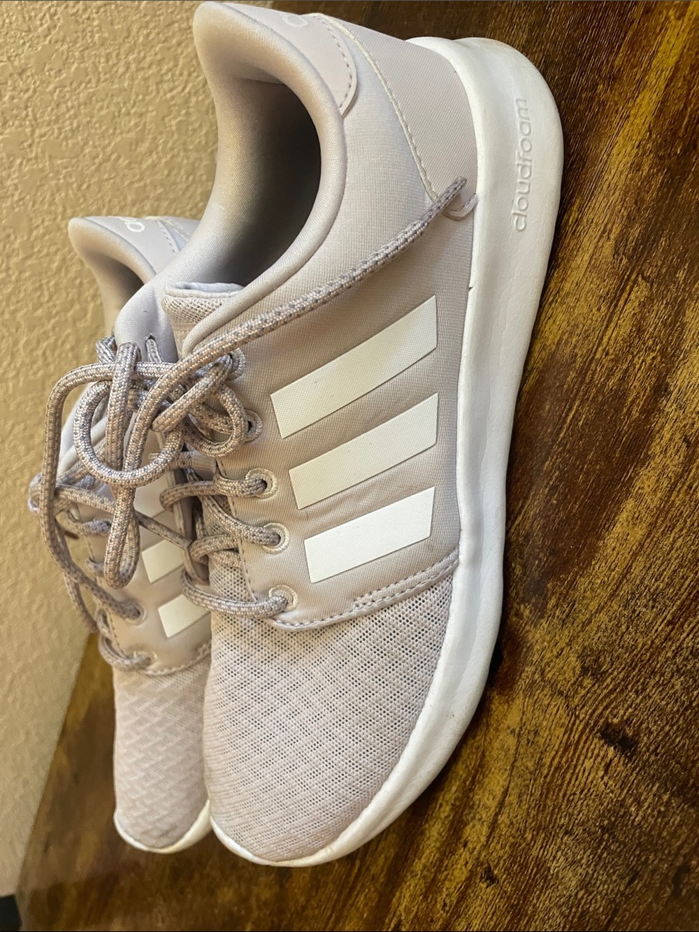 ADIDAS Lightweight Mesh Running Shoes - taupe & white side stripes